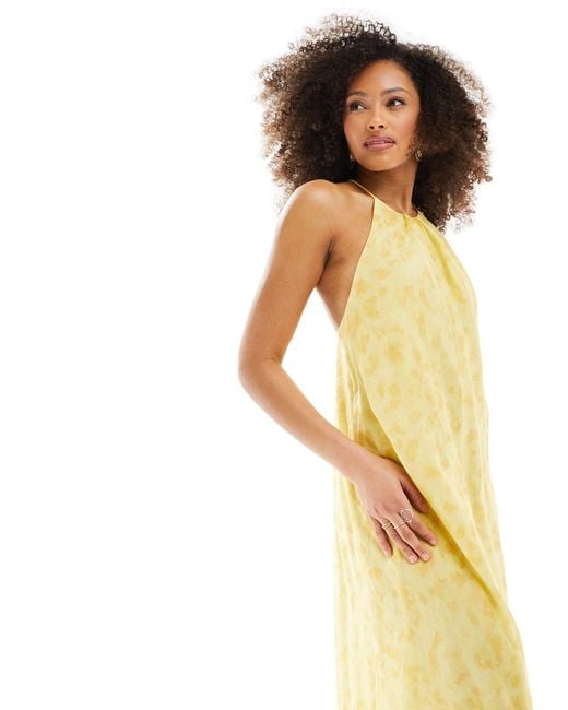 & Other Stories Yellow Halter Neck Midaxi Dress With Cutaway Back Floral Print