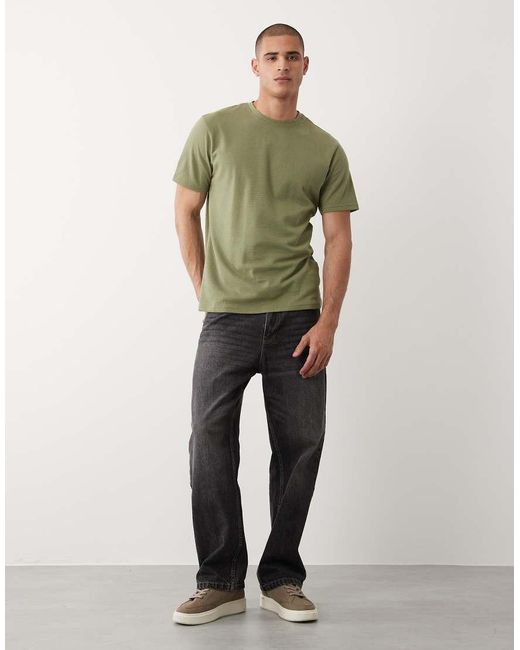 Threadbare Green Crew Neck Textured T-shirt for men