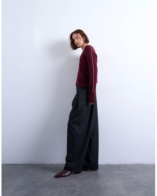 TOPSHOP Gray Dropped Waist Barrel Trouser