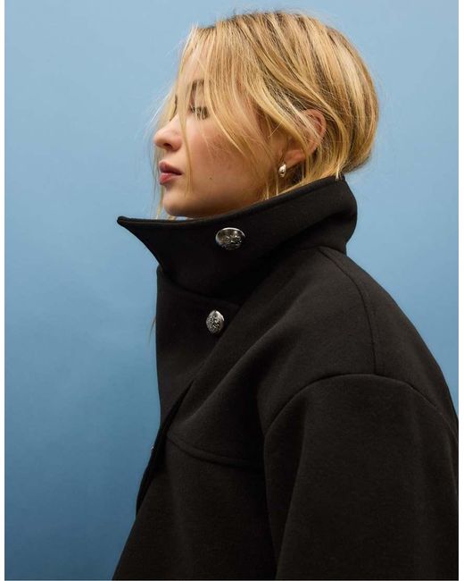 Stradivarius Black Soft-Touch Crossover High Neck Jacket