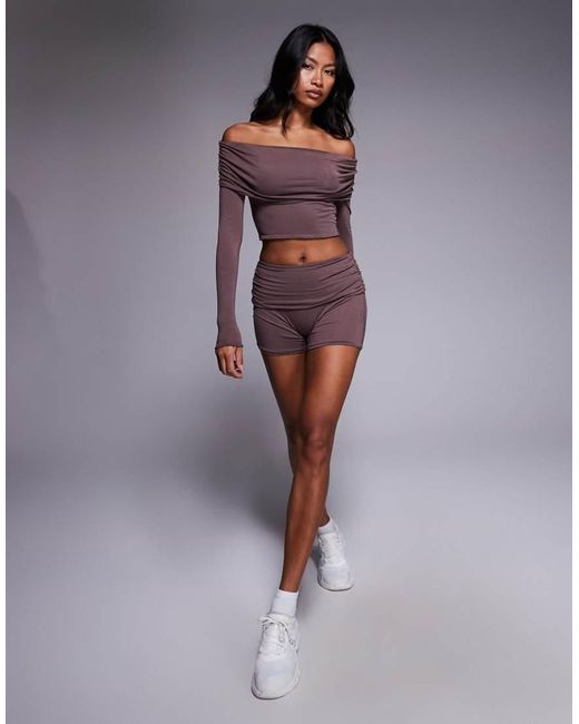 BO+TEE Purple Bo+tee Off-shoulder Long Sleeve Top