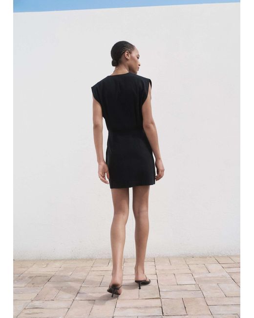 Mango V Neck Draped Sleeveless Mini Dress in Black | Lyst