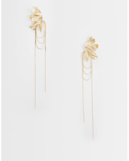 ASOS White Half Flower Earrings With Chain Drop Details