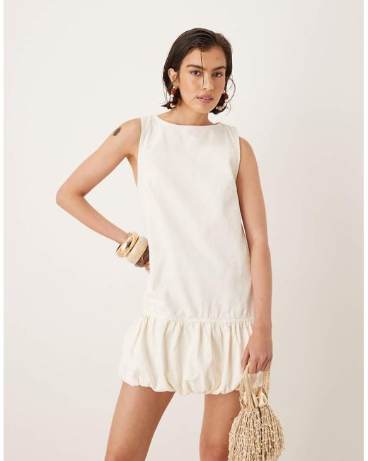 Mango Natural Twill Mini Shift Dress With Bubble Hem