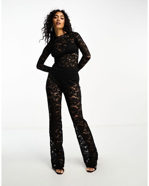 4th & Reckless Black Lace Flared Trousers Co-ord