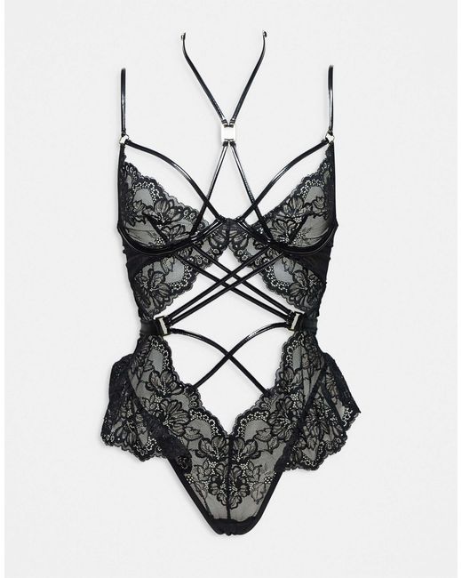 Ann Summers White Affectionate Crotchless Lace And Strapping Detail Teddy Bodysuit
