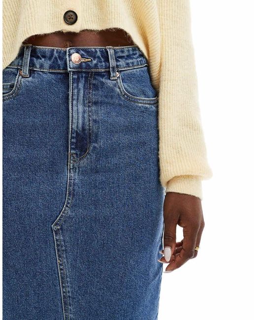 Vero Moda Blue Denim Midaxi Skirt With Front Split