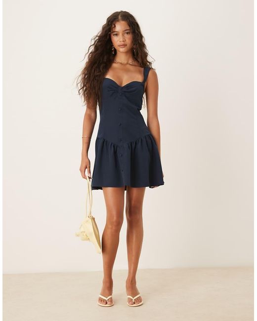 ASOS Blue Button Through Satin Slip Mini Dress