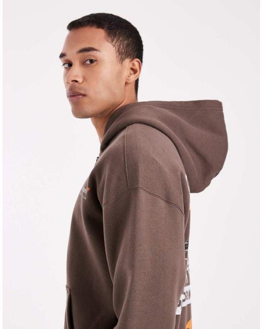 Hollister Brown Boxy F1 Graphic Zip Through Hoodie for men