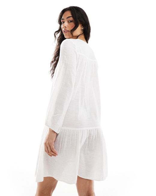 ONLY White Crochet Detail Midi Tunic Dress