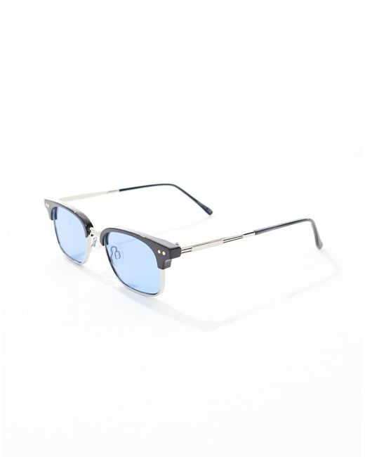 Gafas De Sol Negras Y Plateadas De Estilo Retro Con Lentes Azules De ASOS de hombre de color White