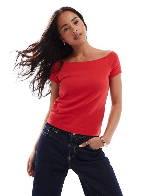 Hollister Red Off Shoulder Relaxed T-shirt