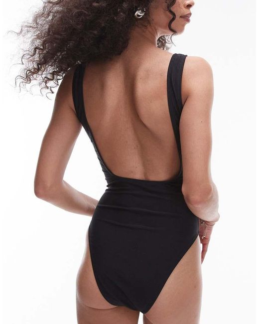 TOPSHOP Badpak Met Lage Ronde Hals En Bloemenprint in het Black