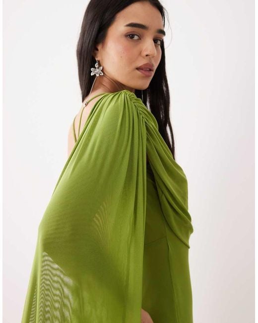 ASOS Green Mesh Cape Draped Maxi Dress
