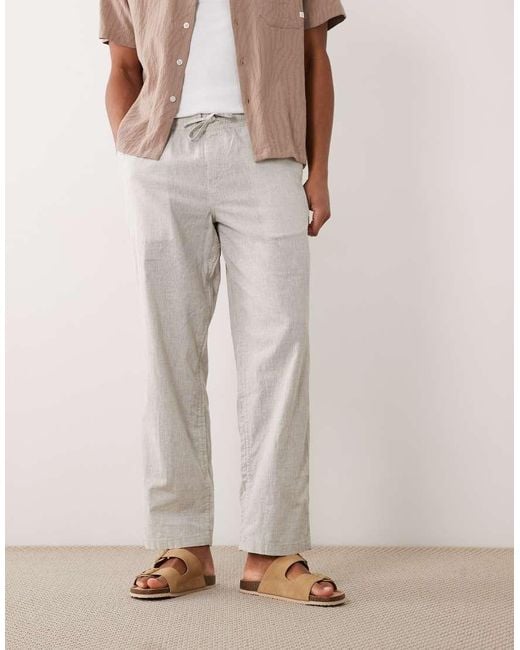 Jack & Jones Natural Loose Linen Mix Drawstring Trousers for men