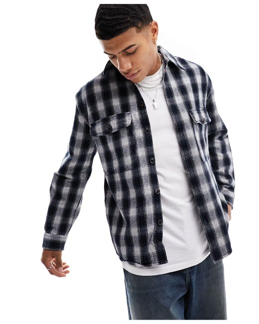 SELECTED Blue Flannel Check Overshirt for men