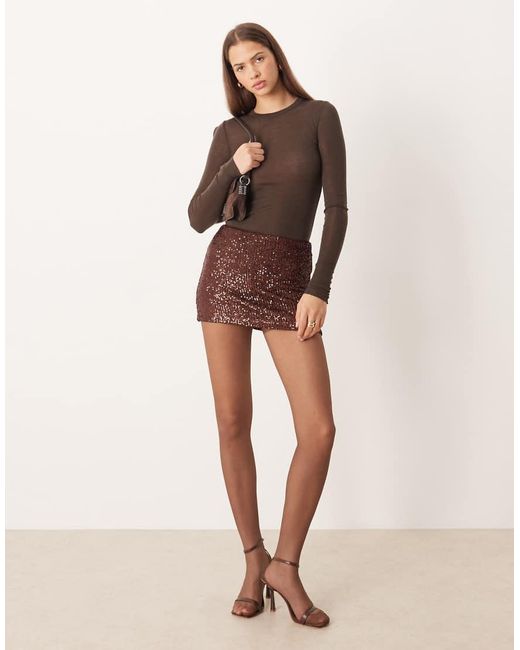 ASOS Brown Allover Sequin Micro Mini Skort