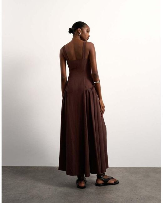 TOPSHOP Brown Dropped Waist Maxi Sundress