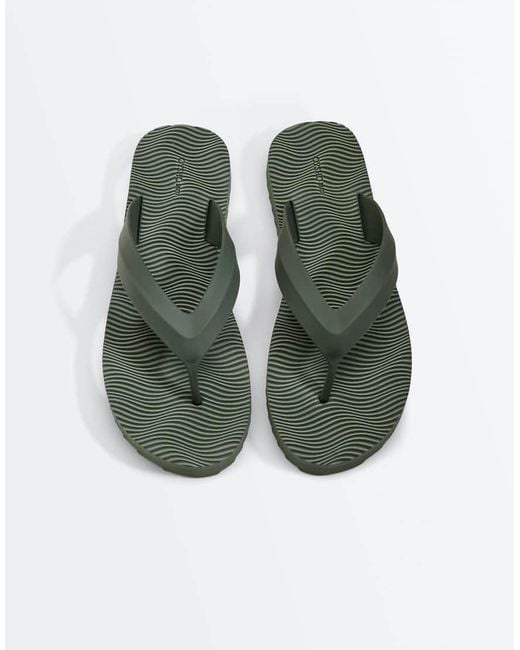 Oysho Green Textured Platform Beach Sandal