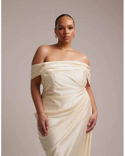 ASOS Natural Asos Design Curve Draped Bardot Tie Back Maxi Wedding Dress