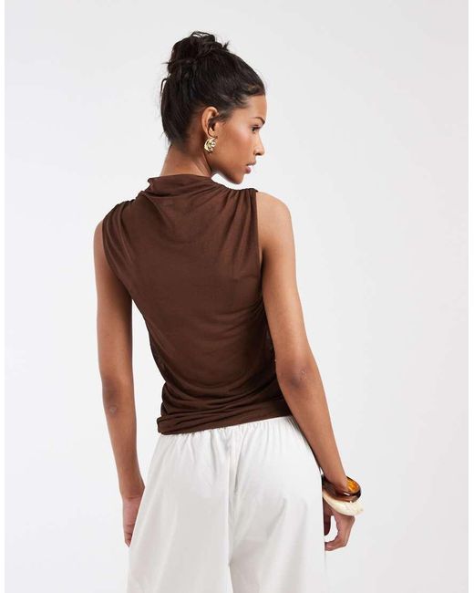 & Other Stories Brown Sheer Draped Sleeveless Top