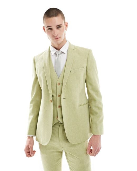 ASOS Green Wedding Skinny Wool Mix Suit Jacket for men
