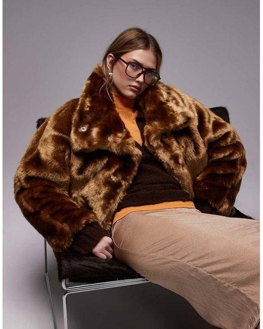ASOS Oversized Jack Van Imitatiebont Met Opstaande Boord in het Brown