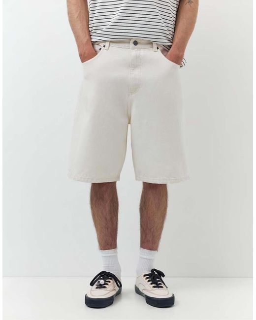 Pull&Bear White Baggy Denim Bermuda Shorts for men