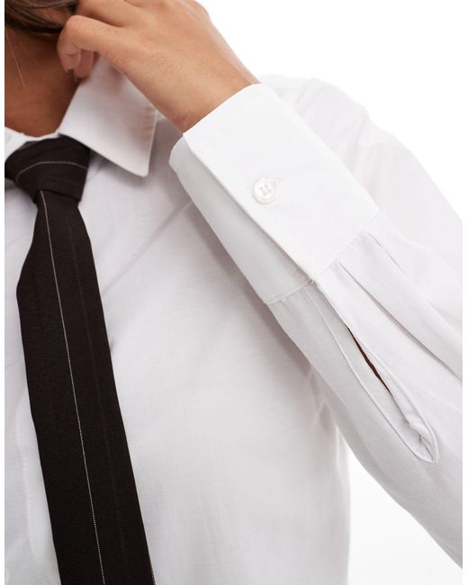 Threadbare White Cropped Poplin Shirt With Tie