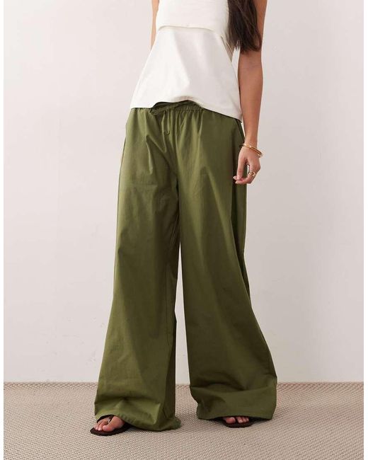 ASOS Natural Pull On Drawstring Waist Wide Leg Trouser