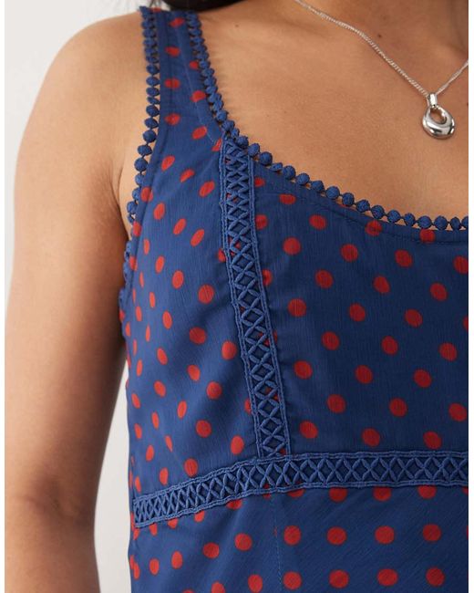 Reclaimed Vintage Blue Cami Tea Top With Lace Trims