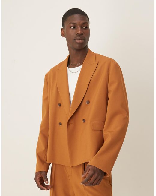 ASOS Brown Linen Look Boxy Suit Jacket for men