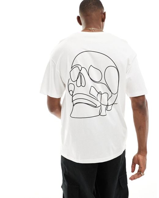 Jack & Jones White Oversized T-shirt With Skull Hand for men