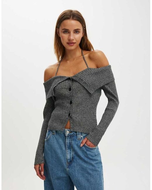 Cotton On Blue Button Down Off Shoulder Knit