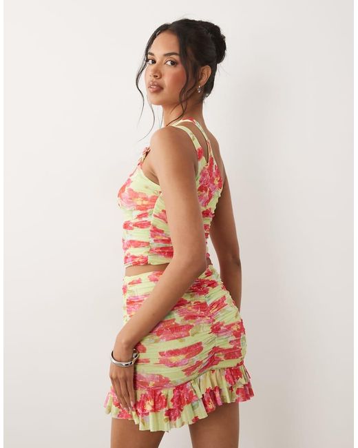 AFRM Multicolor Jinx Mesh Ruffle Mini Skirt Co-Ord