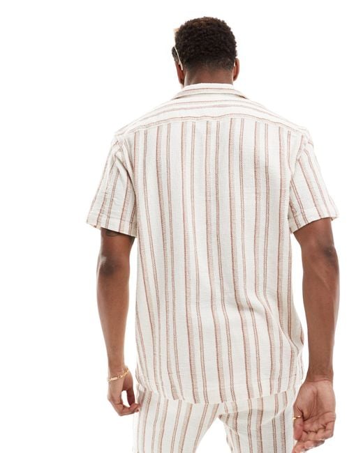 Chemise oversize d'ensemble texturée avec col à revers - cassé rayé SELECTED pour homme en coloris White