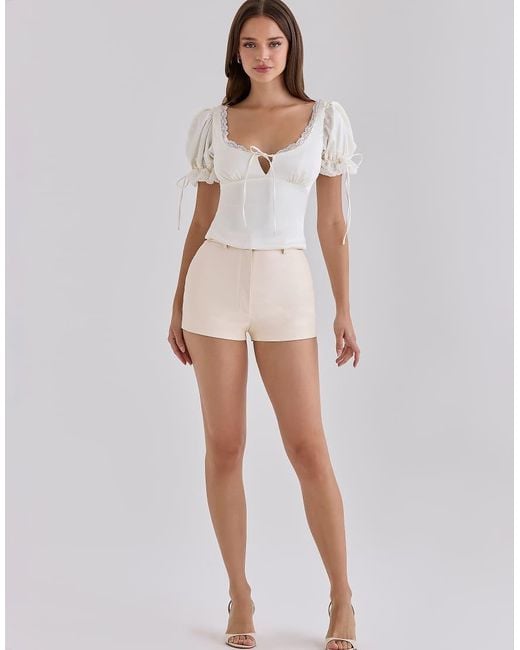 House Of Cb White Naya Ivory Vegan Leather Mini Shorts