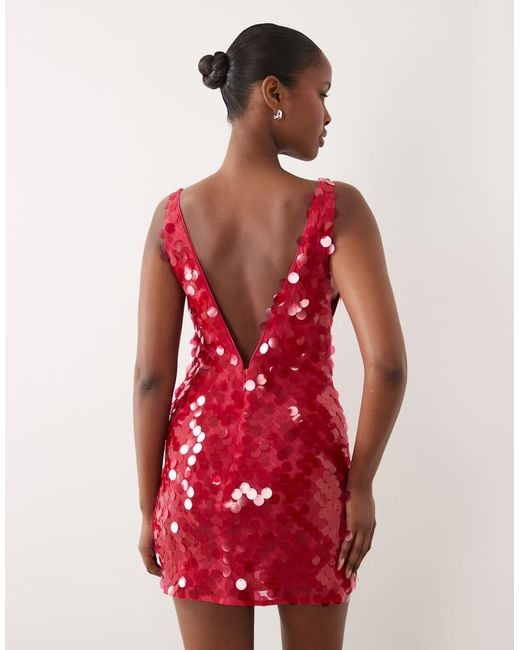 ASOS Red Sequin Plunge Mini Dress