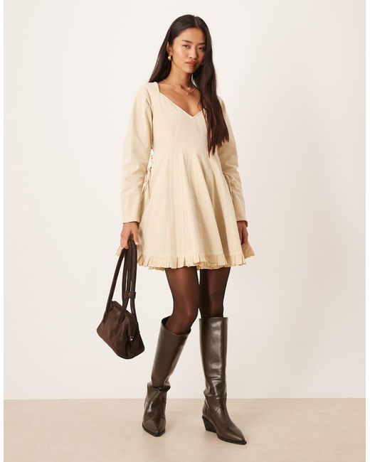 ASOS Natural V Neck Washed Lace Up Side Skater Mini Dress
