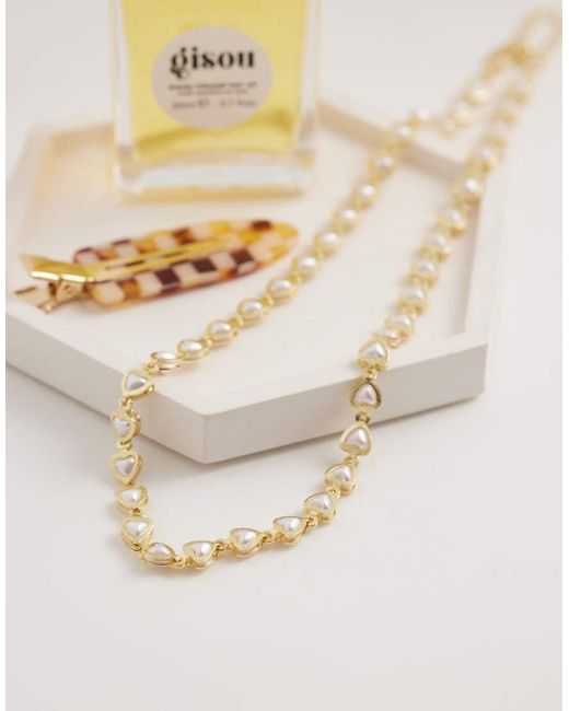 ASOS Metallic Asos Design Curve Short Necklace With Mini Hearts With Faux Pearls