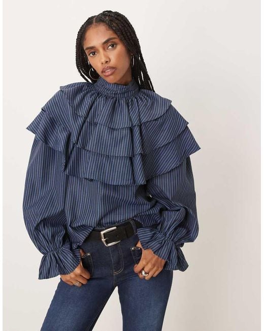Glamorous Blue Ruffle Blouse