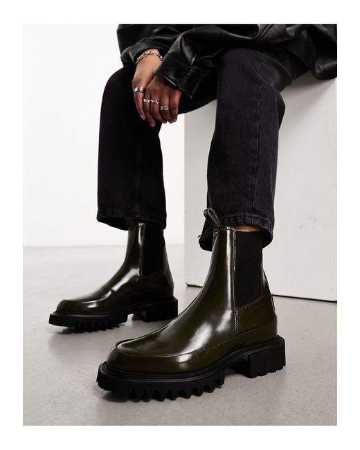 AllSaints Black Harlee High Shine Leather Chunky Boots