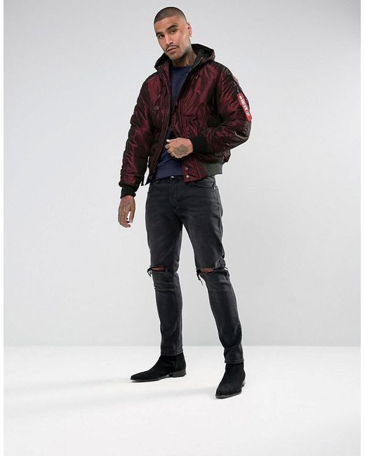 Alpha Industries Hunter 2 Hooded Bomber Jacket In Iridium Burgundy in Red  for Men | Lyst Canada