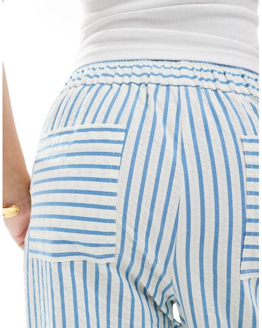 ASOS Blue Seersucker Pull On Barrel Leg Trousers Co-ord