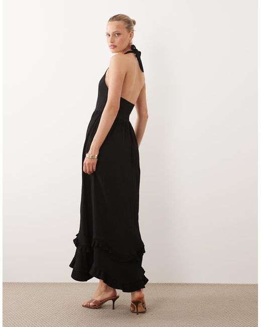 ASOS Black Crochet Halter Tiered Midi Dress