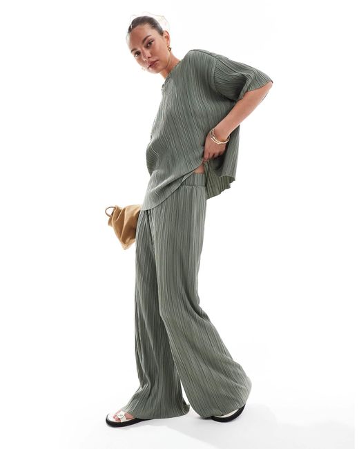 ONLY Green Plisse Wide Leg Trousers Co-Ord