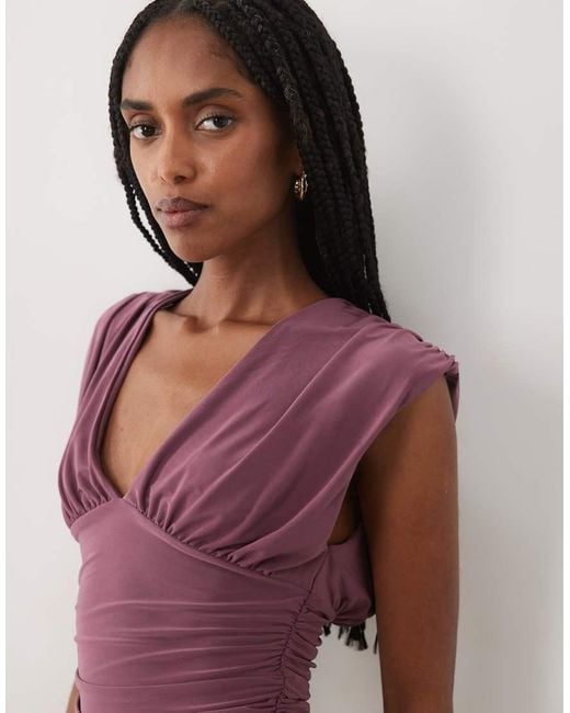Miss Selfridge Purple V-neck Ruched Tank Top