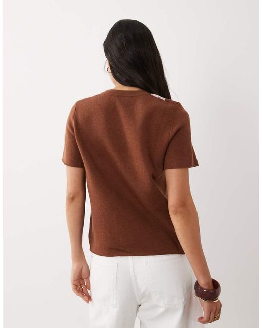 Mango Brown Short Sleeve Knitted Top