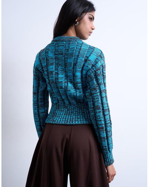 TOPSHOP Blue Knitted Chunky Cinch Waist Twist Cardigan