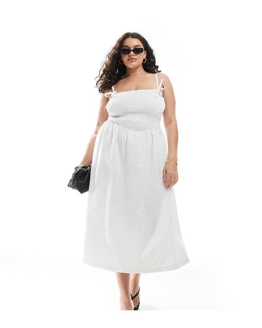 Renee Studio White Plus Exclusive Shirred Midi Dress